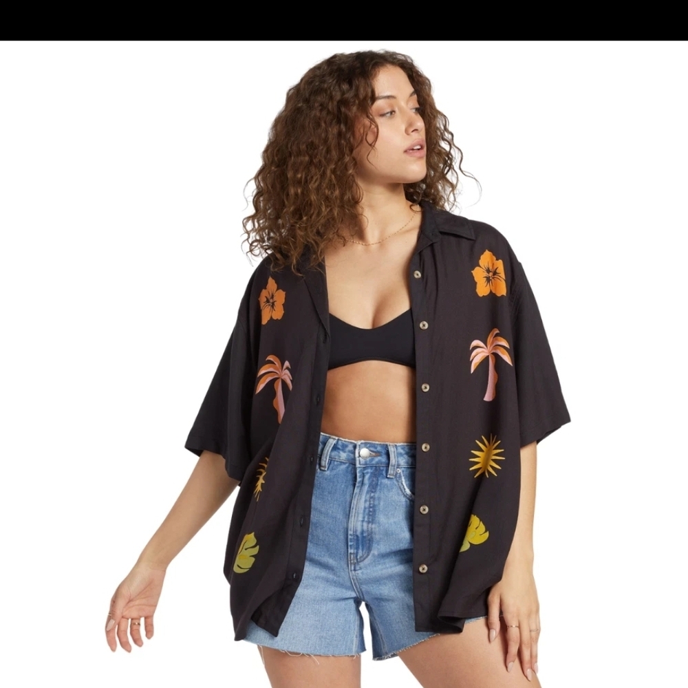 Billabong On Vacation SS Tank Top Tropical Button Down Shirt Small